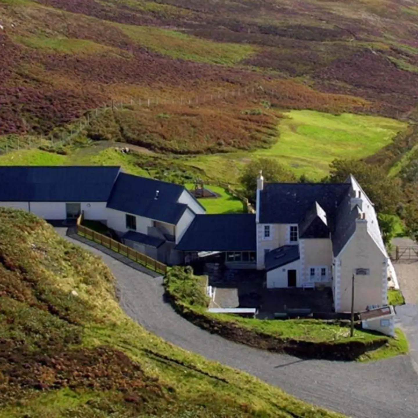 Aerial layout of the Langass Lodge buildings and grounds