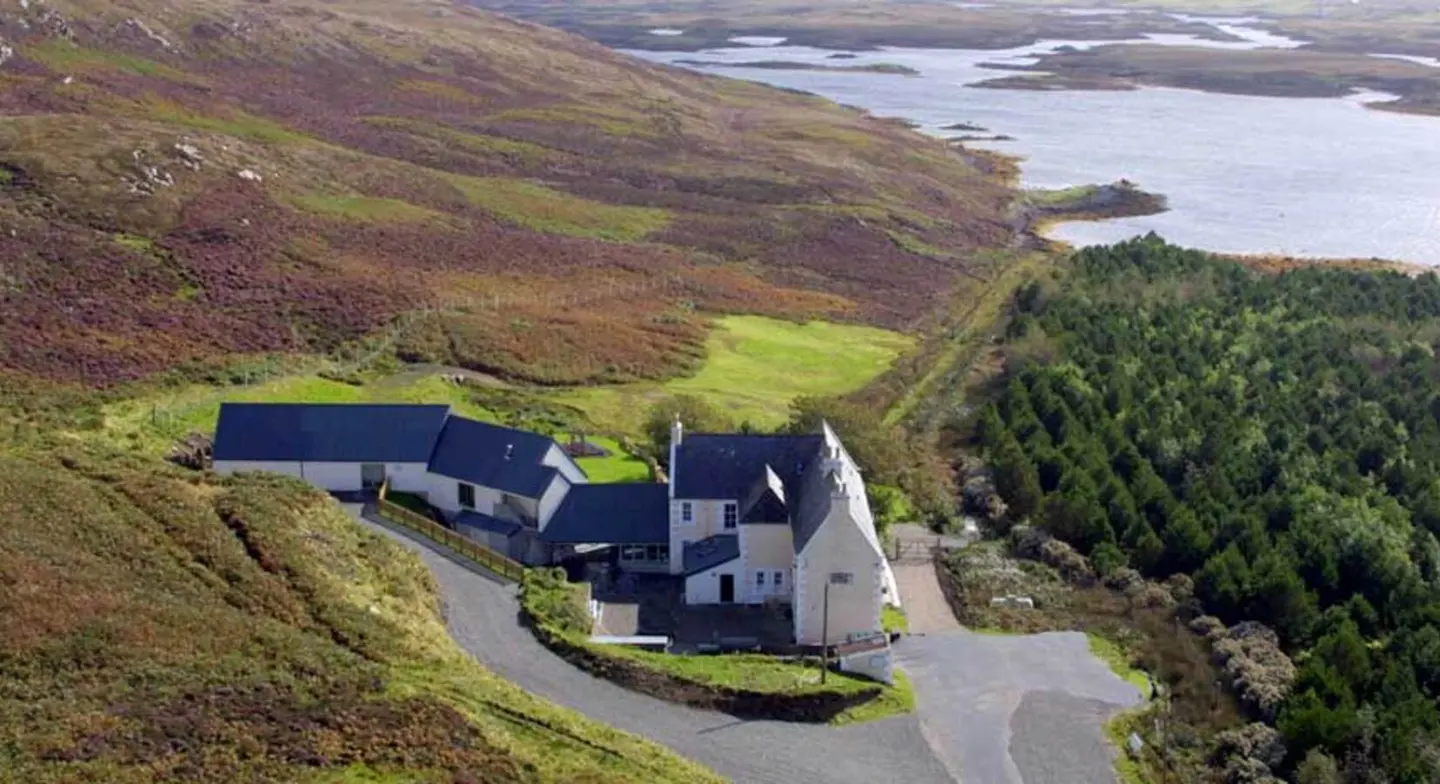 Aerial view of Langass Lodge on Loch Eport, North Uist